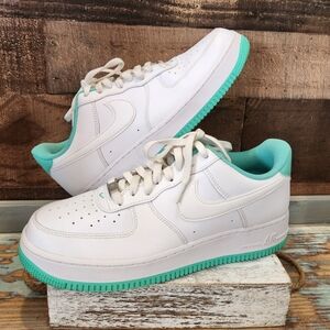 Mens Nike Aqua and White Air Force 1s